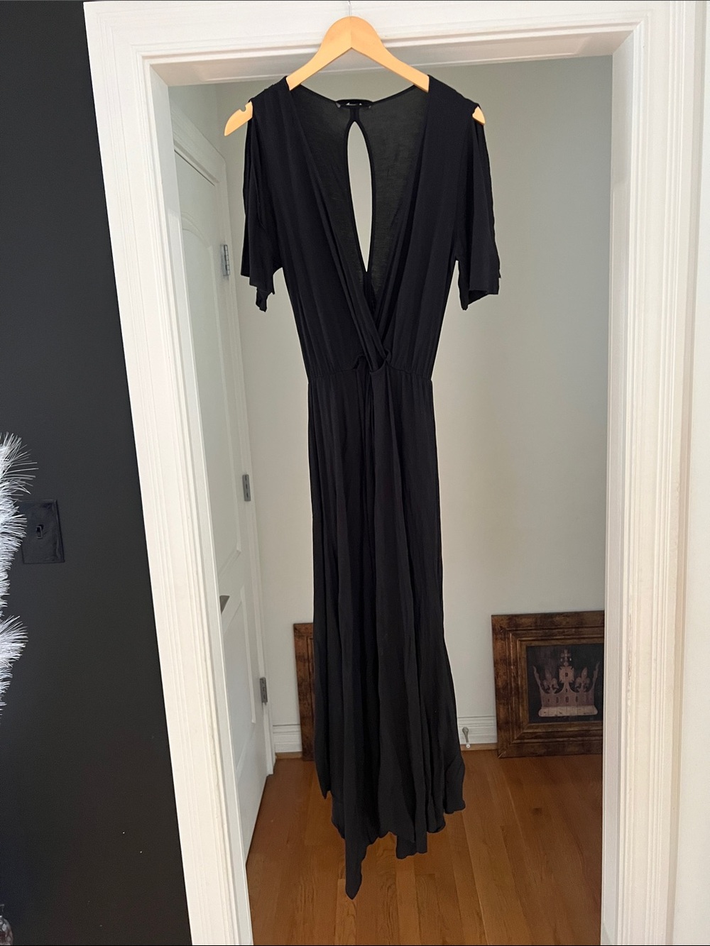 AllSaints Black Cold-Shoulder Maxi Dress